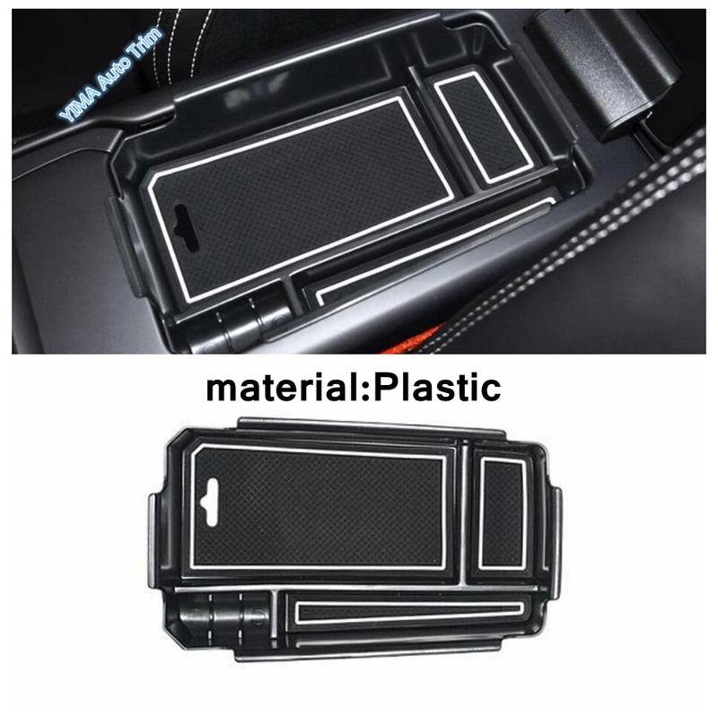 Car Armrest Box Storage Container Organizer Coin Tray Holder Decor Plastic For VOLVO XC40 2018 - 2024 Black Interior Accessories
