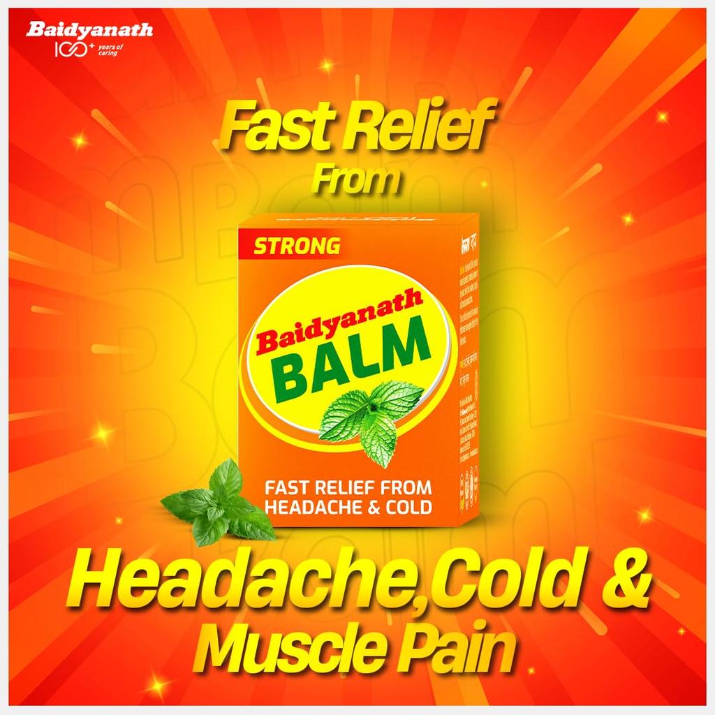 Baidyanath Balm 8ml Pack of 5 | Fast Absorbing Pain Relief for Headache, Bodyache, Cold, Muscle and Joint Care