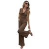 Womens Halter Cowl Neck Sleeveless Wide Leg Jumpsuit