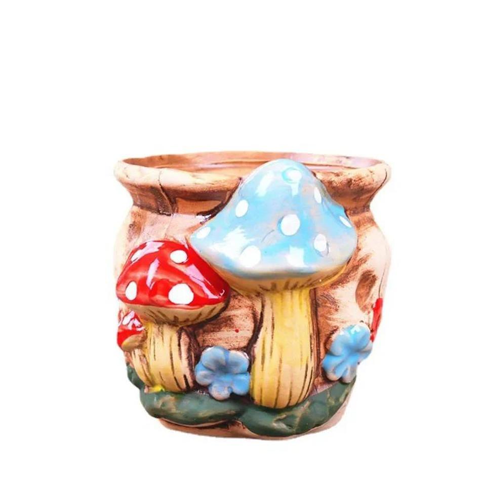 Mushroom Stoneware Succulent Flower Pot Living Room Decoration Planter Vintage Handicrafts Bonsai Pots Fairy Garden Personality