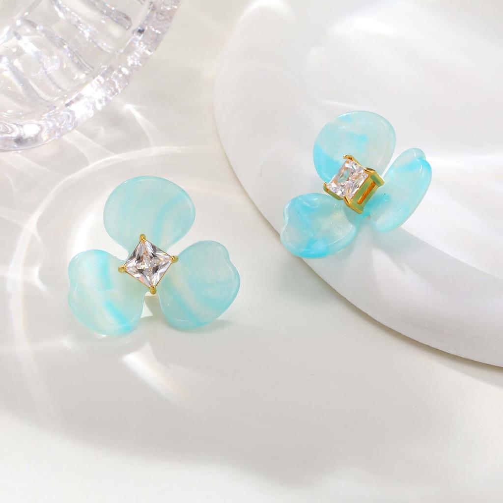 Light Blue Resin Zircon Butterfly Earrings,Women's Gold Plated Stainless Steel Detachable Stud Earrings,Chic Accessories Gifts