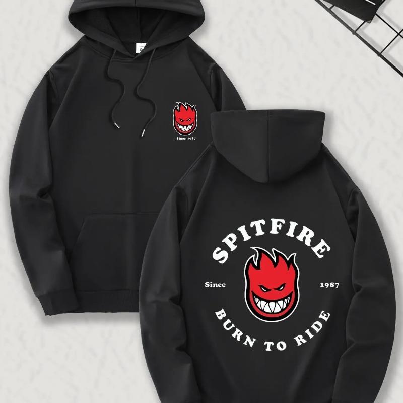Men's Trendy Hooded Sweatshirt, Daily Casual Drawstring Sports Hoodie, Front and Back Printed Design, Front Kangaroo Pocket