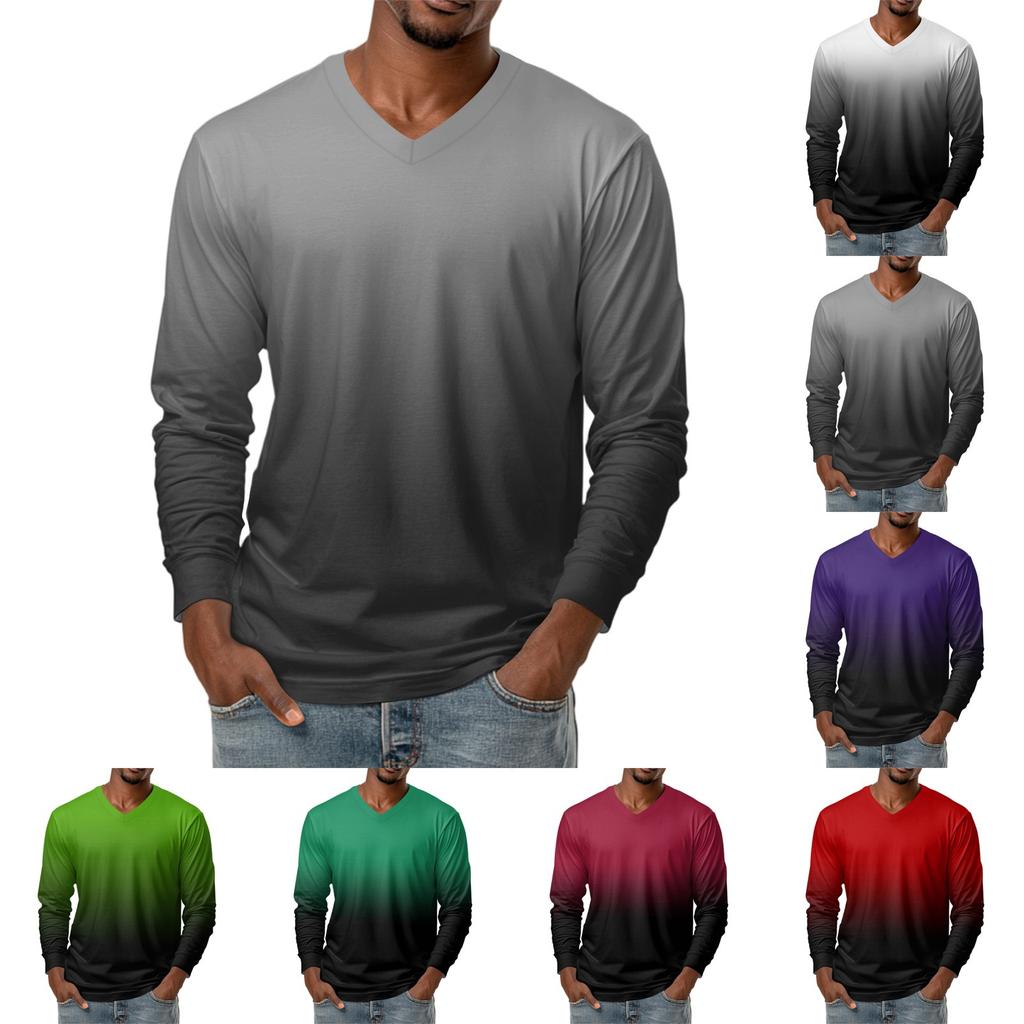 Men's V-neck Casual Fashion Printed Long-sleeved T-shirt Top