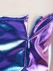 Haut court à col bénitier Jazz Disco pour fille avec paillettes et sequins brillants devant, sans manches, dos nu, fermeture éclair au dos, débardeur métallique brillant pour costume de scène