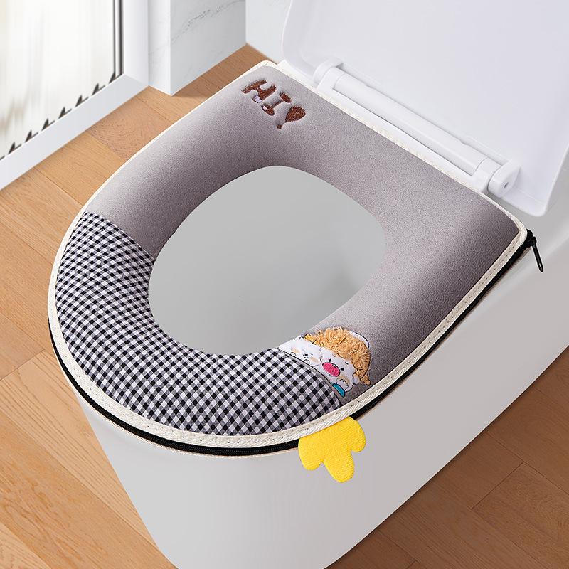 

2pcs Thick Household Toilet Seat Cover Zipper Design Skin Friendly and Soft Toilet Cover Suitable for All Seasons and Washable сірий