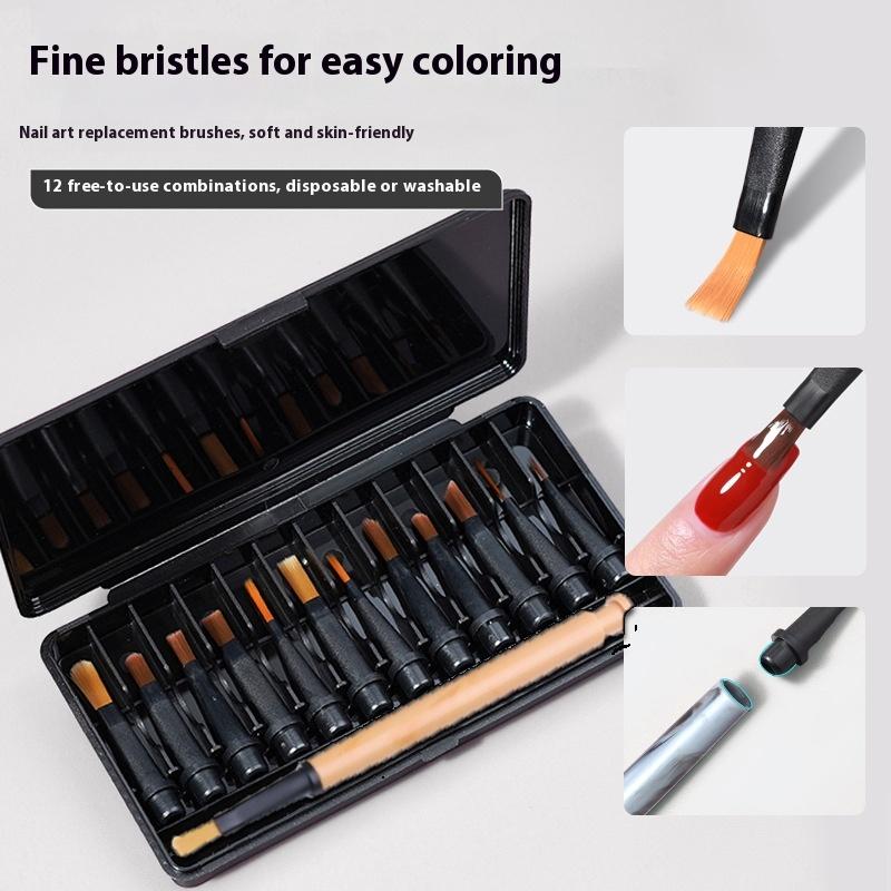 12Pcs/Set Disposable Nail Polish Brush Pen Can Replacement Head Brush Nail Brush Liquid Applicators Phototherapy Manicure Tools