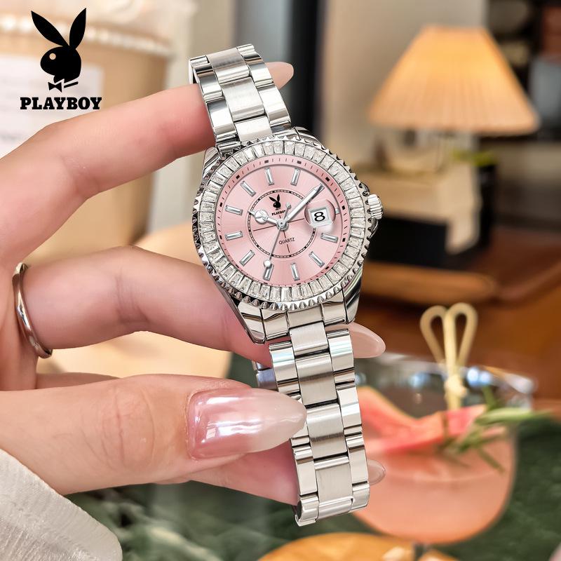 Playboy Women's Luxury Waterproof Starry Sky Quartz Watch with Diamond Accents.