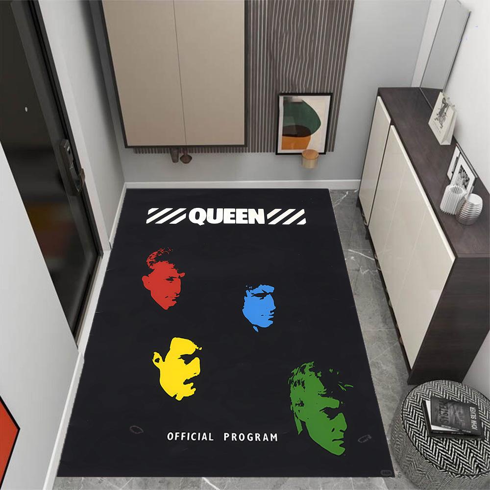 Queen Rock Band In Black Leather Themed Anti-Slip Rugs - Polyester Home Decor, Suitable for Bedrooms, Living Rooms, Doorways, Studios, and Decorations