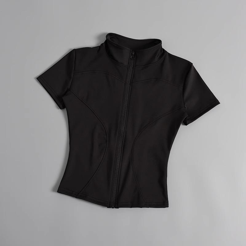 Women's Quick-Dry Bodycon Yoga Jacket - High Elasticity, Short Sleeve, Stand Collar, Zipper, Nude Feel for Fitness and Running (Summer)