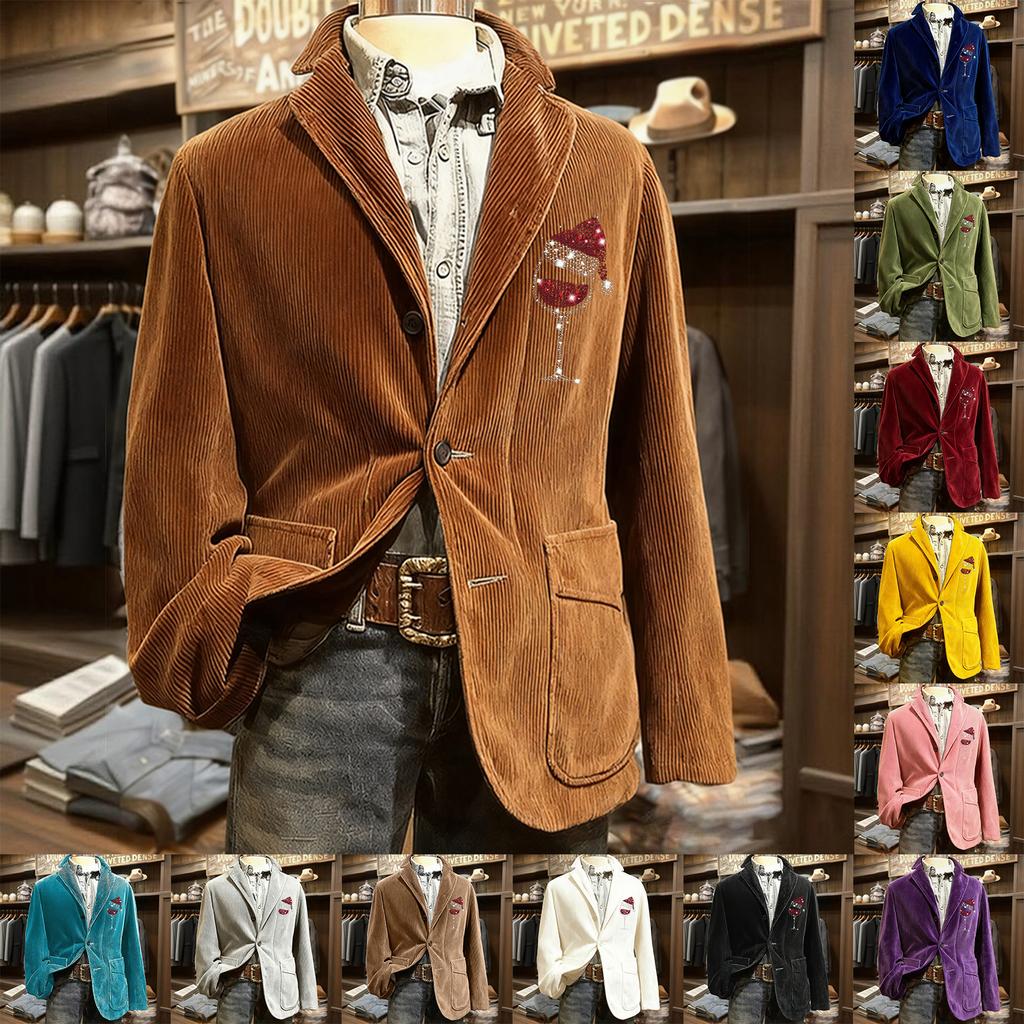 Men's Solid Color Corduroy Warm Pocket Suit Jacket Cardigan Men's Casual Suit