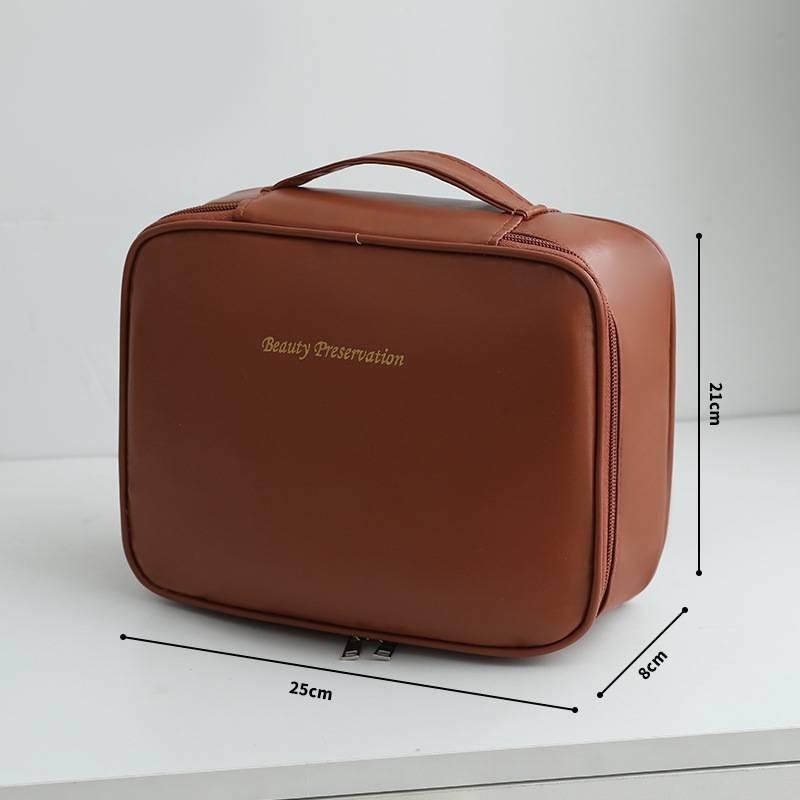 Bolsa de Maquiagem Estilosa de Grande Capacidade com Material PU à Prova d'Água para Viagem e Uso Doméstico
