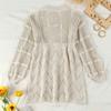 EDOLYNSA Sexy Deep V-neck Lace-up Bell Sleeve Knit Mesh Hollow Out Beach Mini Dress 2024 Summer Swimsuit Cover Up Women Casual Tunic K14
