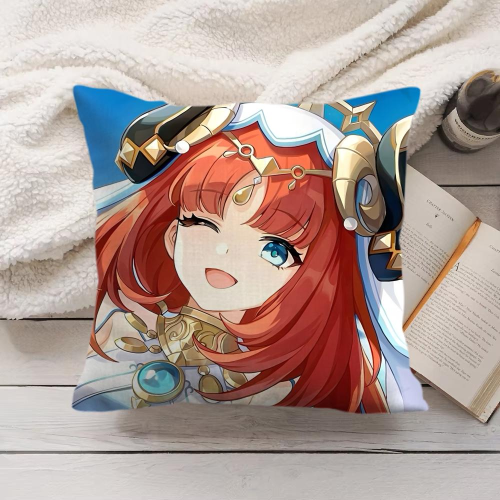 Nilou Cute Genshin Impact Cushion Cover Silky Short Plush Invisible Zipper Dustproof Sofa Pillow Case For Home Decor