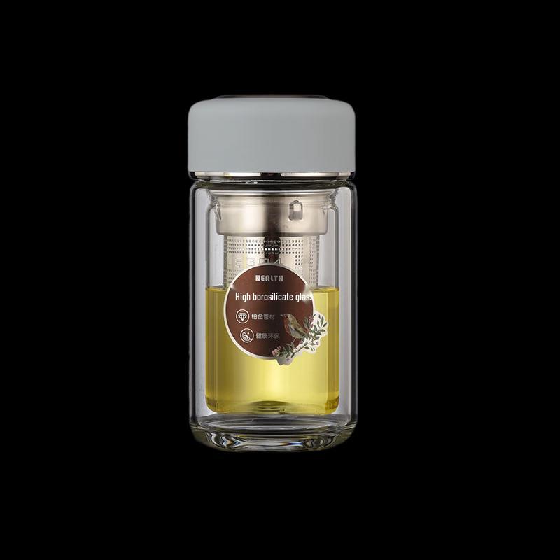 Duo Li 200ml Double Wall Borosilicate Glass Cup with Frosted Steel Lid