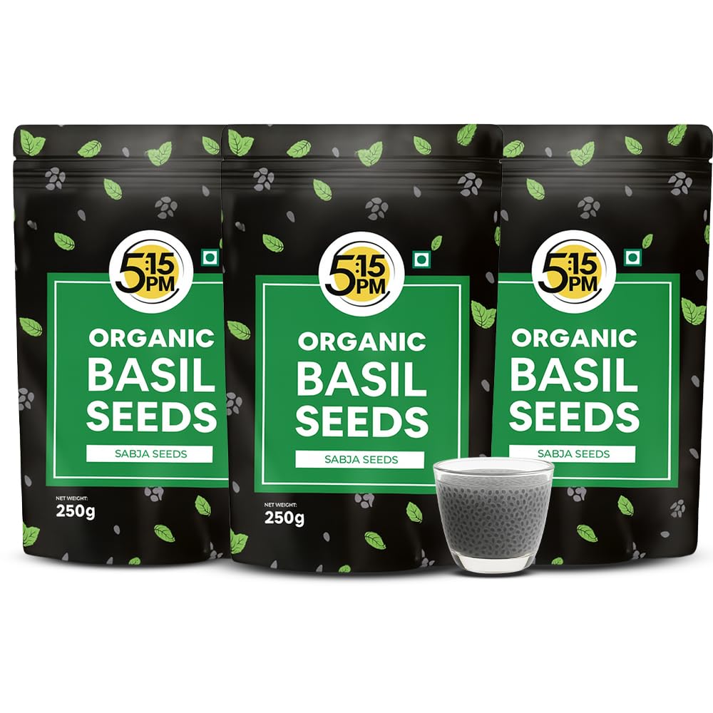 5:15PM Organic Sabja Seeds 250g X Pack of 3 | Gluten-Free Basil Seeds for Smoothies Drinks & Desserts
