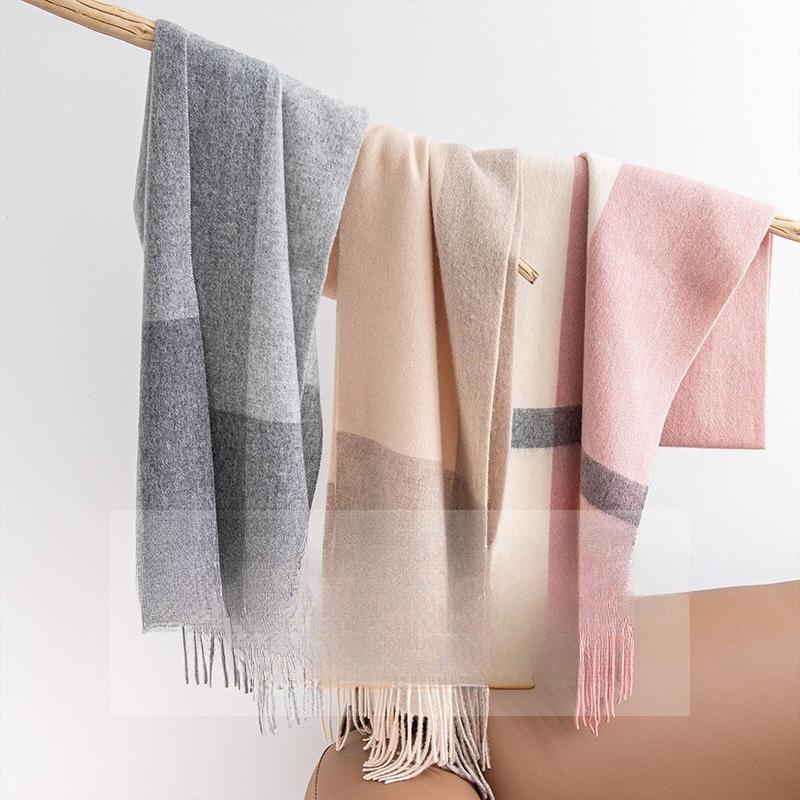 Pure Wool Scarf for Men and Women Versatile and Fashionable Autumn and Winter New Multi Color Plaid Splicing Warm Scarf Dual Use