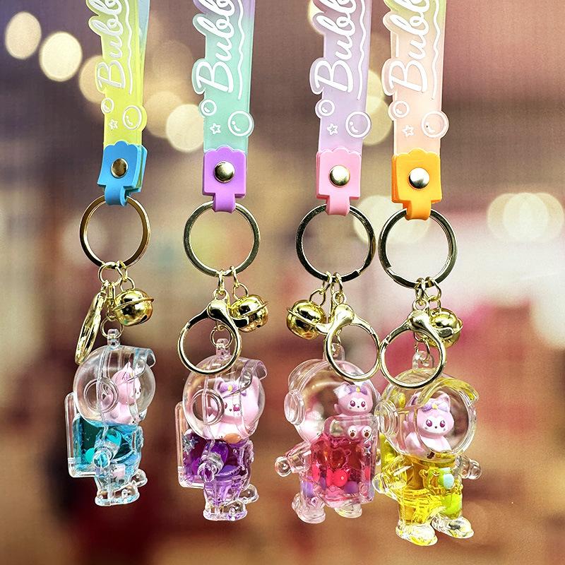 Bell Fox Drift Bottle Quicksand Keychain Female Cute Astronaut Student Schoolbag Pendant Key Chain Ring