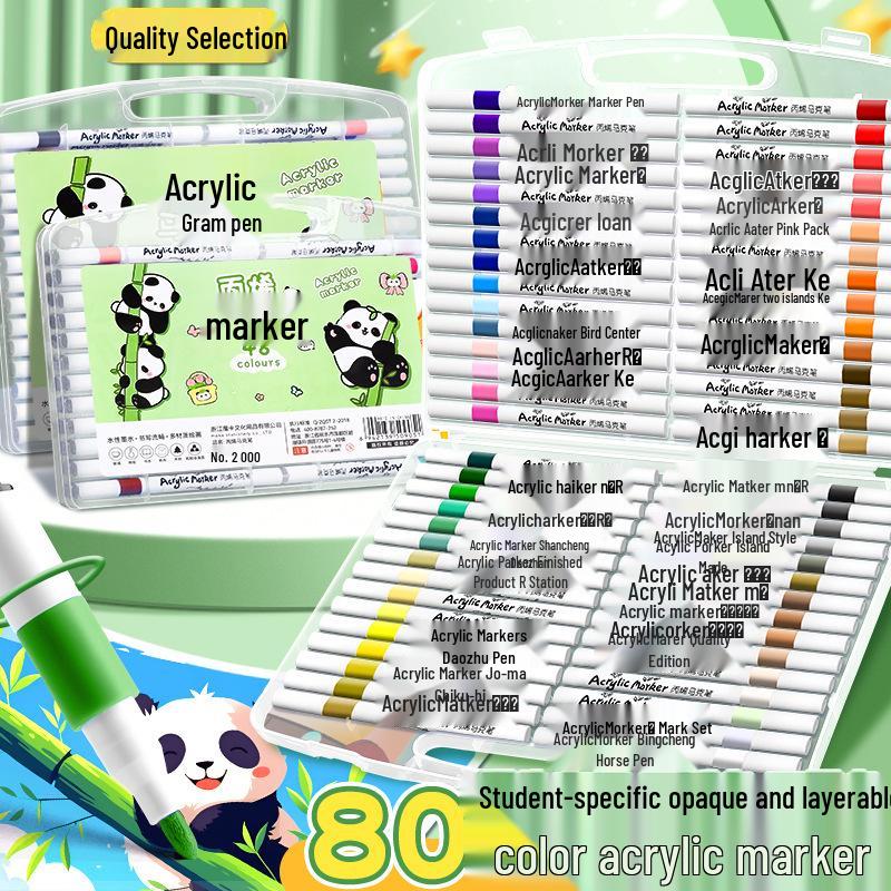 Panda Cartoon Acrylic Marker Pens for Kids - Water-Based, Opaque, Stackable Colors for Children’s Art