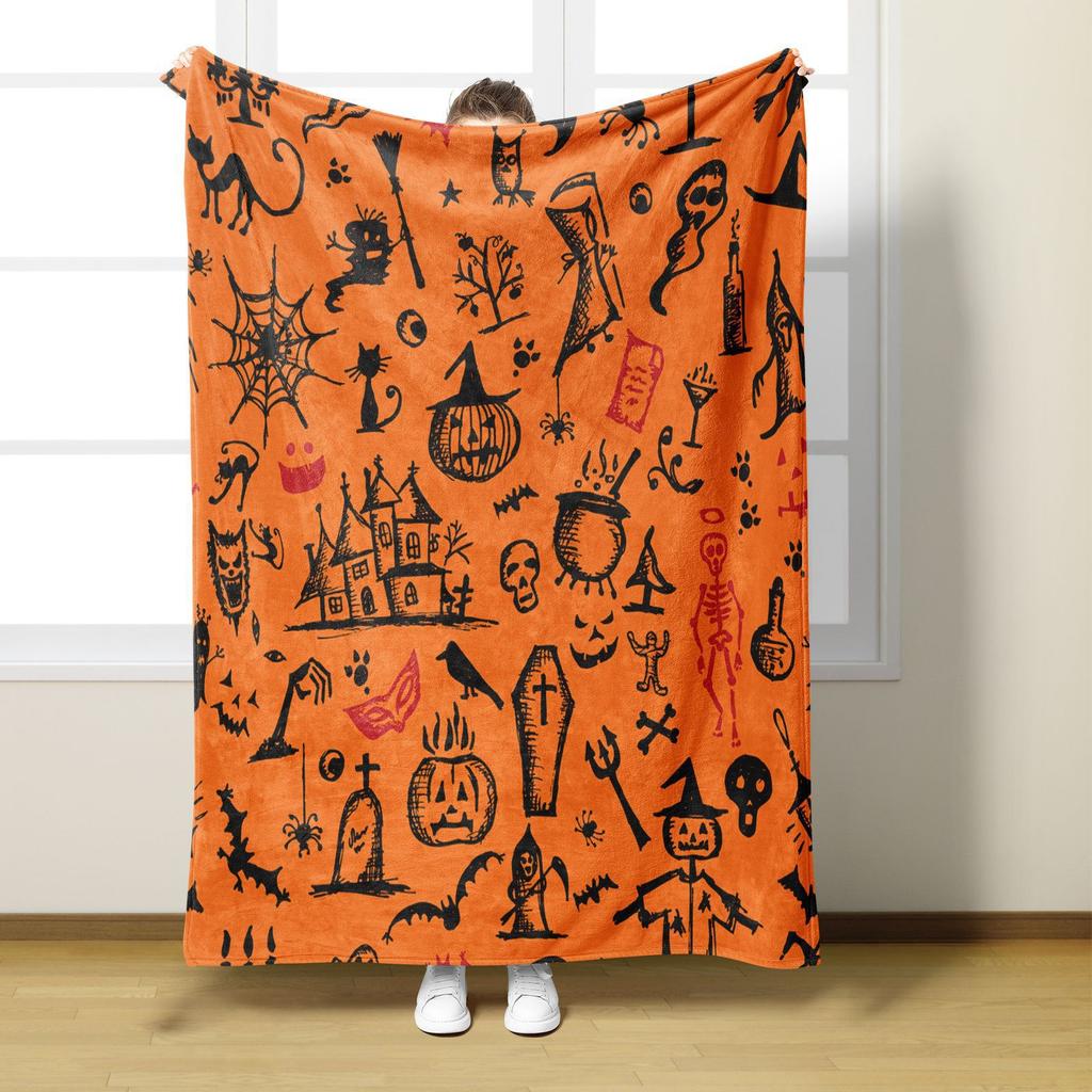 Halloween Ghosts Digitalprinted Polyester Bedroom Velvet Flannel Soft Sofa Cover Blanket Fleece Soft Sofa Cover Blankets