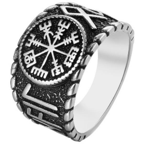 New Norse Mythology Viking Compass Men'S Ring, Viking Rune Men'S Ring