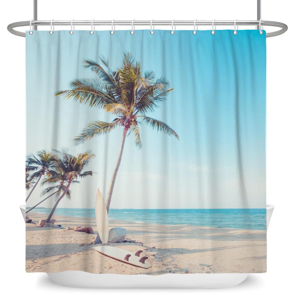 Tropical Starfish Shower Curtain with Hooks Waterproof Polyester Bathroom Curtain Ocean Beach Design Easy Clean Bathtub Curtains
