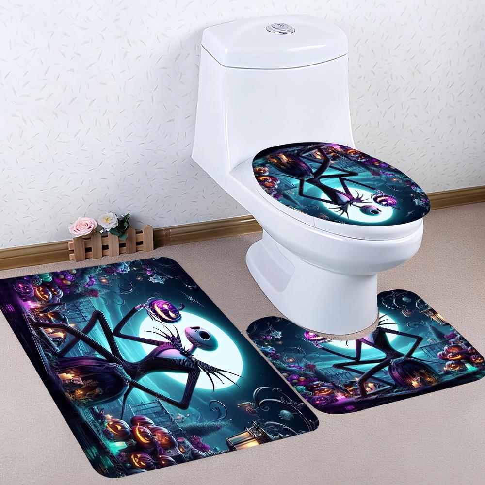 Disney Jack Badezimmer-Vierteiler-Set - Avantgardistischer Wasserdichter Duschvorhang, zur Schaffung eines kompletten Badezimmer-Kits
