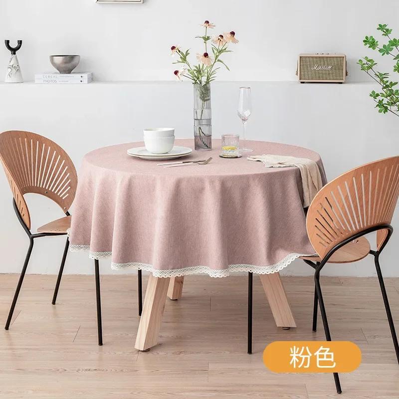 Modern Minimalist Linen Solid Round Tablecloth Handmade Lace Thickened Table Cloth Waterproof Dustproof Table Cover