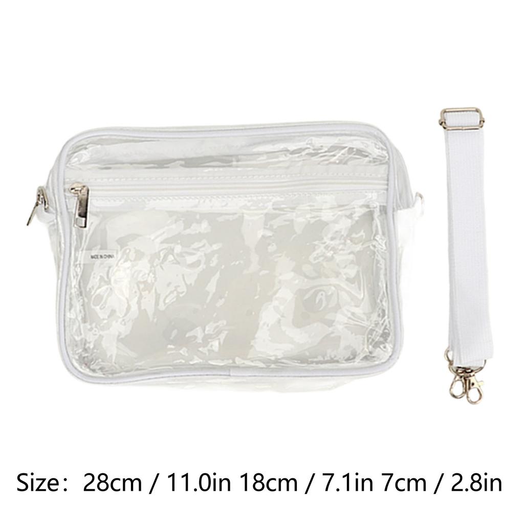 Messenger Bag Clear Shoulder Pouch PVC Waterproof Zipper Adjustable Strap Large Capacity Messenger Purse for Travel White