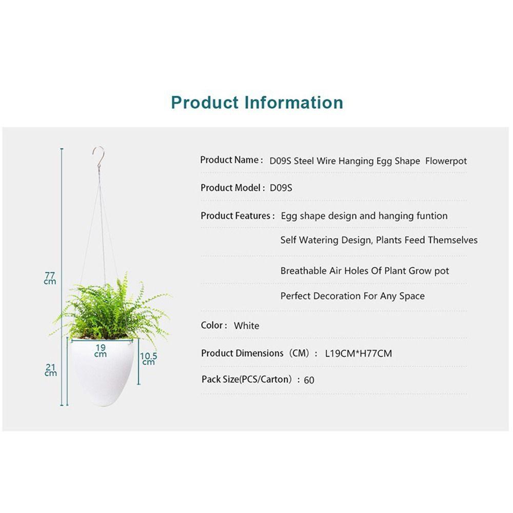 White Hanging Plant Pot Eggshell Shape Planter Self Watering Plant Pot  Indoor Outdoor Ornament
