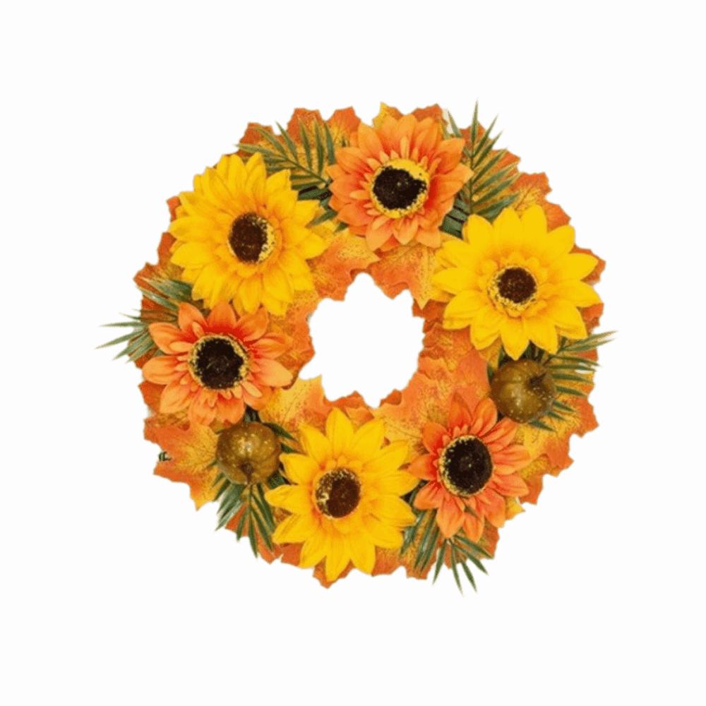 Simulated Floral Pumpkin Maple Leaf Wreath Thanksgiving Home Decor Artificial Sunflower Wreath Wall Hanging Rustic Style