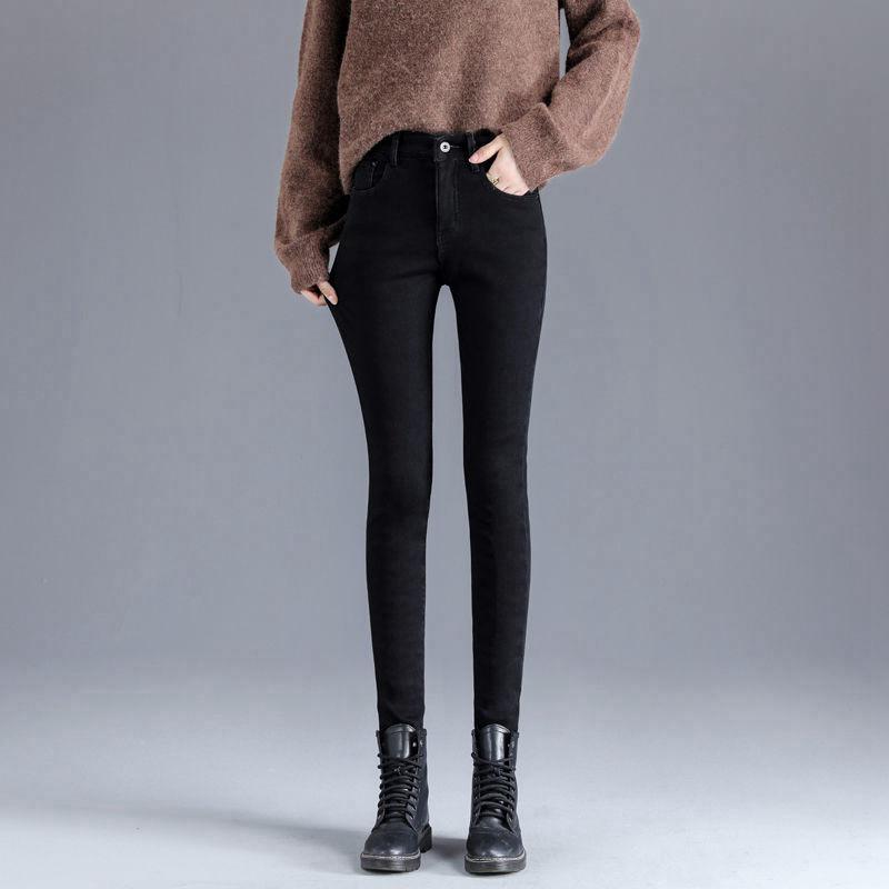 Women's High-Waist Velvet Skinny Jeans: Thick, Elastic, Versatile for Autumn/Winter