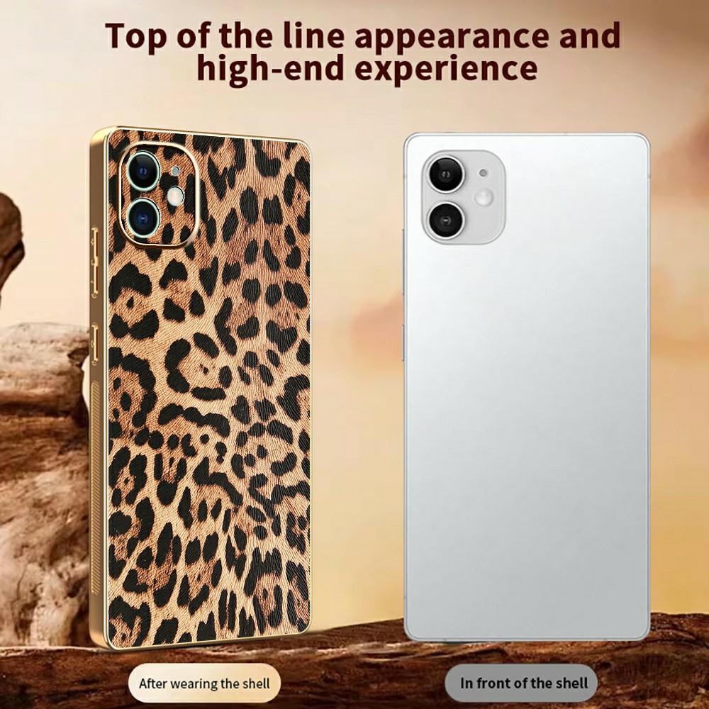 For iPhone 11 Case Leopard Print PU Leather Coated PC+TPU Electroplating Phone Cover