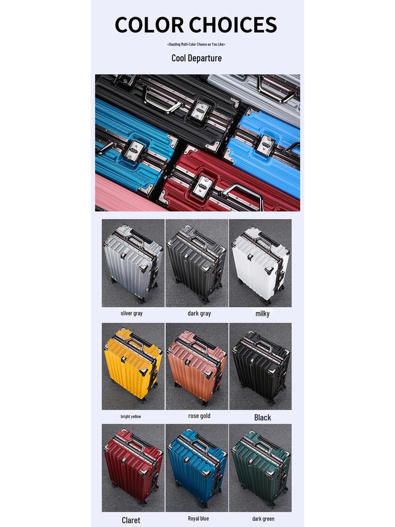 20-Zoll Sturzsicherer Handgepäckkoffer: Damen Trolley mit großem Fassungsvermögen, Universalrädern & Zahlenschloss, gestreifter Aluminiumrahmen