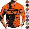 Men's Casual Halloween Print Crew Neck T Shirt Three Quarter Sleeve Top Lightweight Comfortable Fit for Everyday Wear