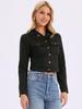 Allegra K Women's Cropped Jacket, Faux Suede, Fold-Over Collar, Button Pockets, Black, Size XL