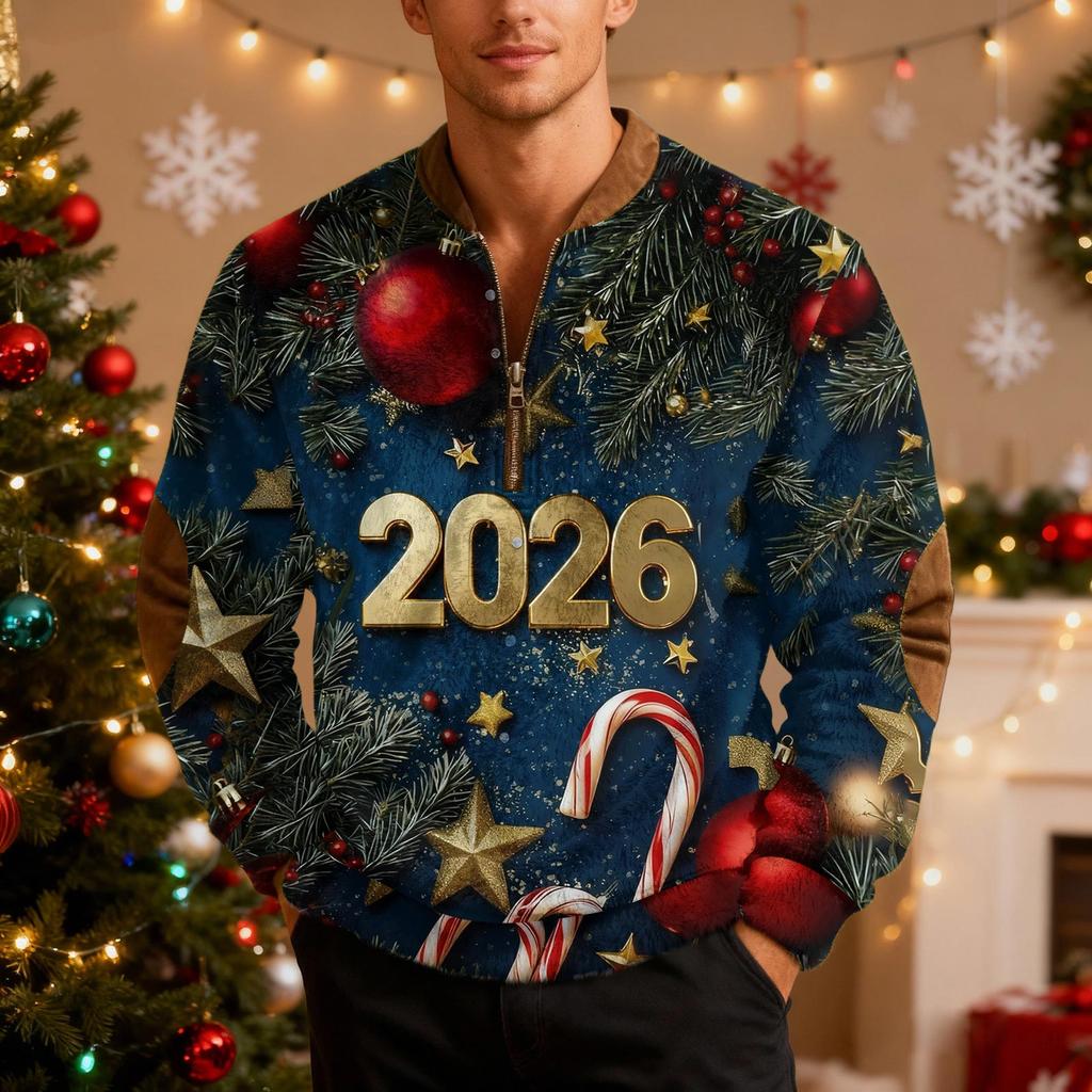 Mens Christmas Sweater Zip Up Sweatshirts Vintage Knit Graphic Sweatshirt Xmas Stand Collar Pullover