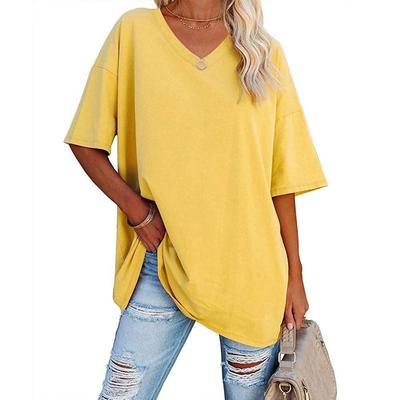 Summer Women's T-shirt Casual Solid Color V-Neck Large Size Loose Short Sleeve Top