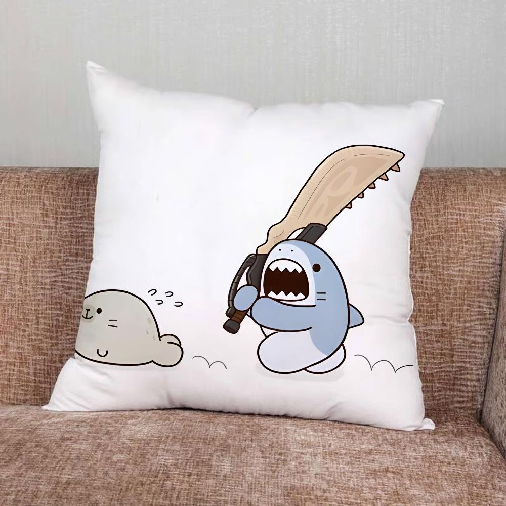 Cute Shark Cartoon Pillow Case For Home Bedroom Car Office Decoration Living Room Sofa Cushion Cover Suitable