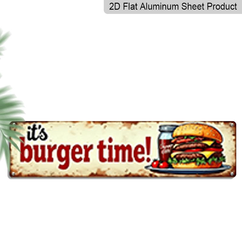 

2D Flat Retro Burger Time Metal Wall Art - Vintage Diner Burger Poster - Heavy Duty Rustic Kitchen Decor for Man Cave, Game Room - Burger Lover 40cm x 10cm