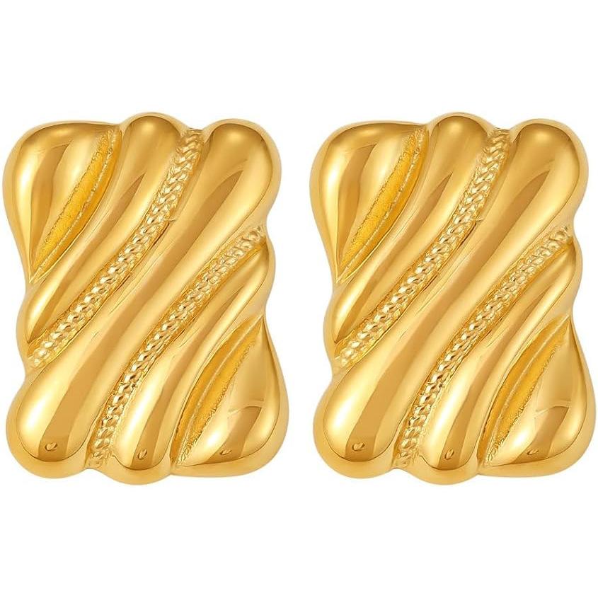 European and American style exaggerated square thread earrings stainless steel K real gold line gold fashionable earrings