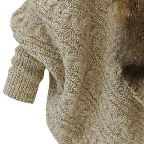 Damen Langarm Strickjacke Offen Vorne Zopfmuster Mantel mit Kunstfellkragen Winter Warm Oberbekleidung