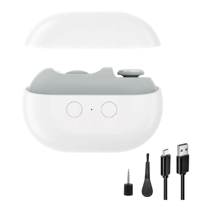 

Электрический триммер для ногтей с двойной скоростью для чувствительных и толстых ногтей, оснащенный светодиодной подсветкой и защитным краем белый