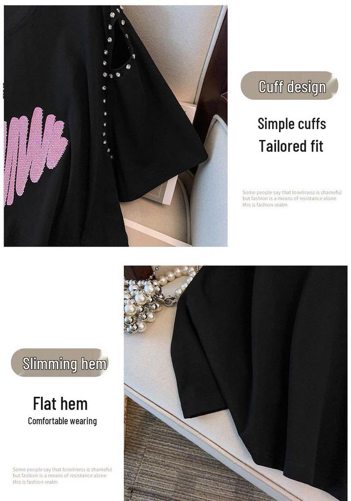 Women’s Plus Size Slimming Loose Mid-Length Short Sleeve T-Shirt 200/300/350 jin 1083