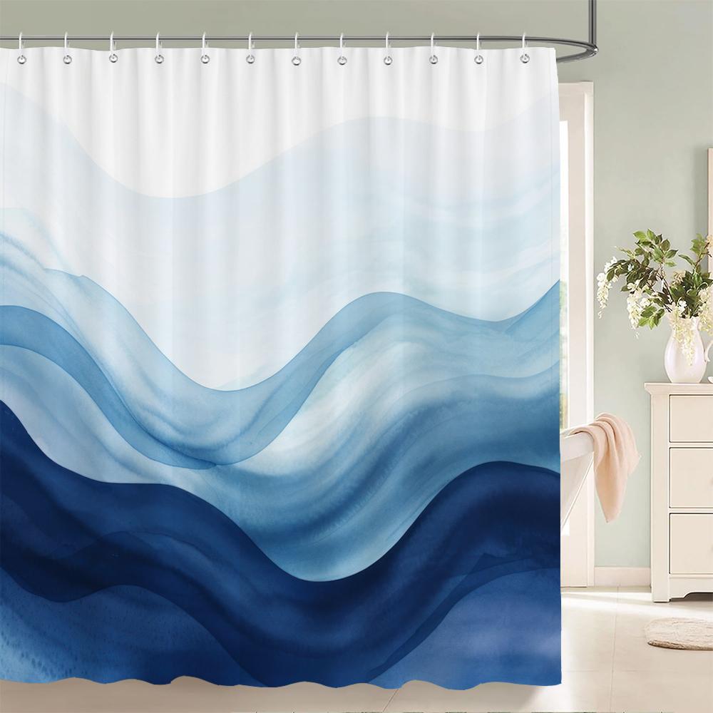 1 Pc Blue Art Abstract Pattern Shower Curtain Home Bathroom Decoration Printing Polyester Fabric Bath Curtains With Hooks