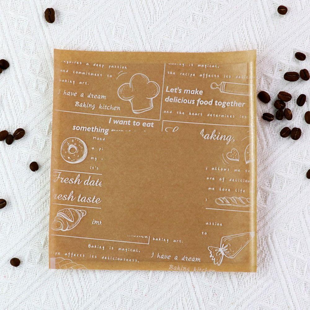 100PCS Cartoon Pattern Food Packaging Bag Heat-resistant Transparent Window Kraft Paper Packing Bag Kraft Paper Oil Resistant