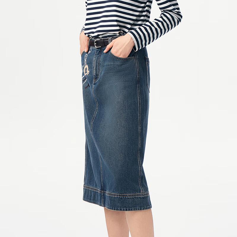 Broadcast BDS3BD3183B59 Women's Retro Mid-Length Denim Skirt