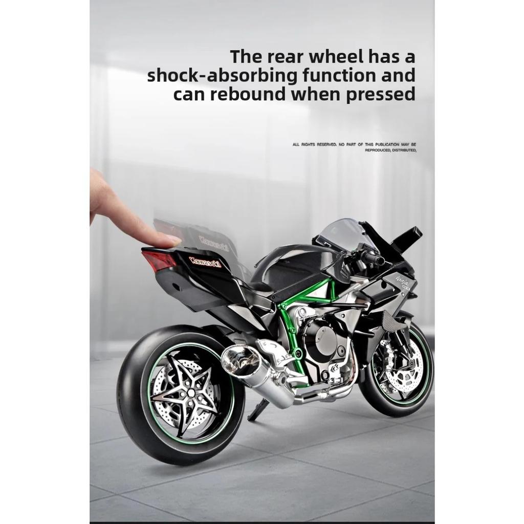 Large Size 1/9 Kawasaki H2R Simulation Spray Motorcycle Model Toy Simulation Alloy Motorcycle Model Boy Car Collection Handmade Gift