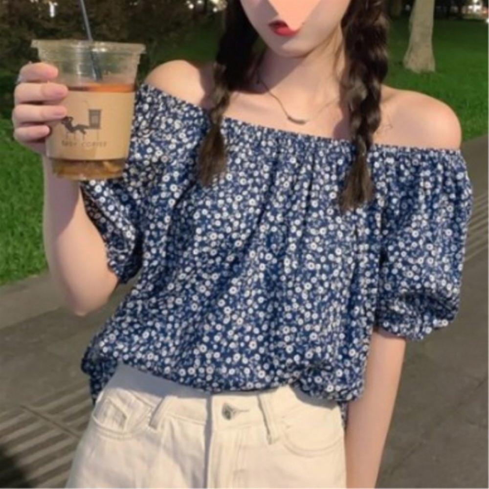 New Arrivals Open Run Women Summer Off Shoulder Flower PaTTern T shirT