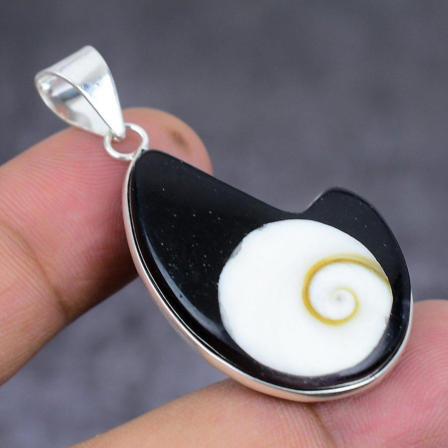 Natural Shiva Eye In Black Onyx 925 Sterling Silver Jewelry Pendant 1.77" b1j75