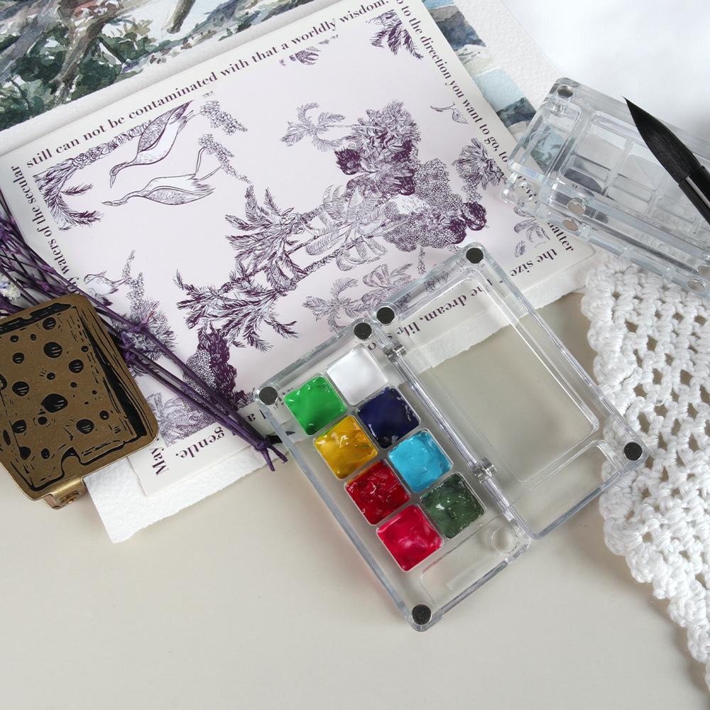Transparent Magnetic Mini Travel Plastic Painting Box Palette for Watercolor Paint Subpackage